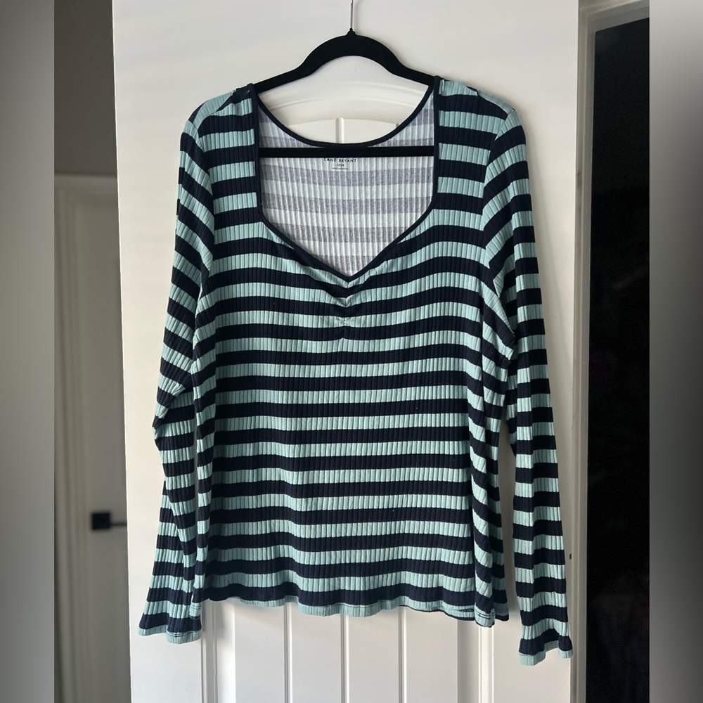 Lane Bryant Black and Green Striped Blouse